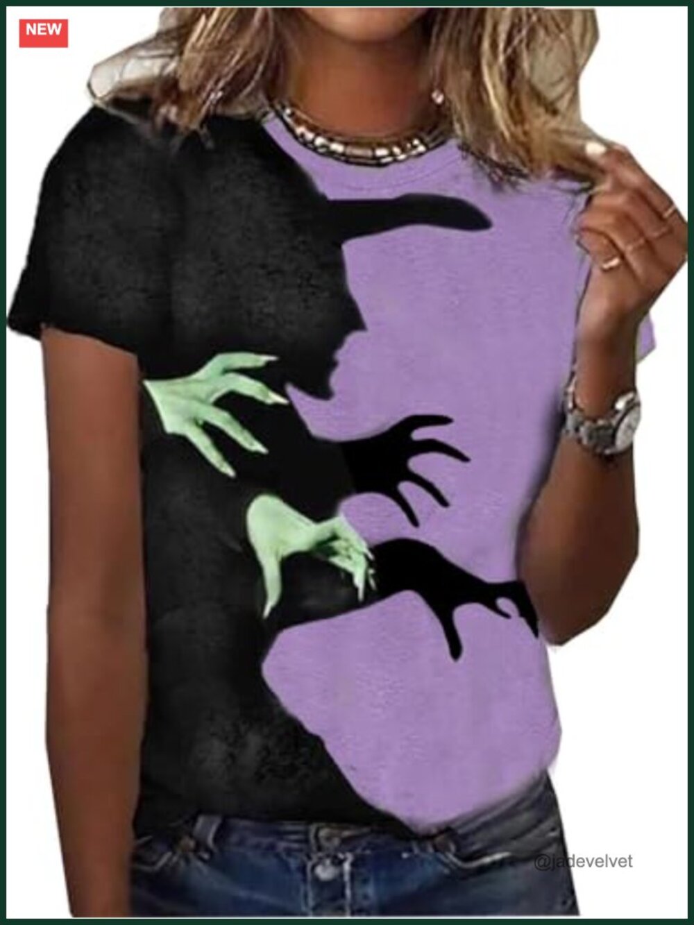 Halloween Witch Shadow Graphic Short Sleeve Tee